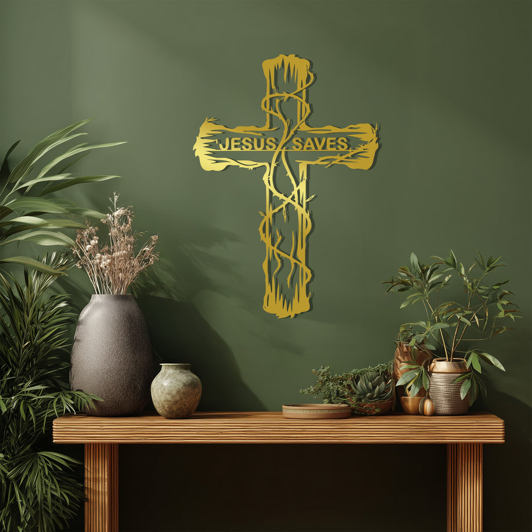 Jesus Saves Cross – Inspirational Christian Metal Wall Art
