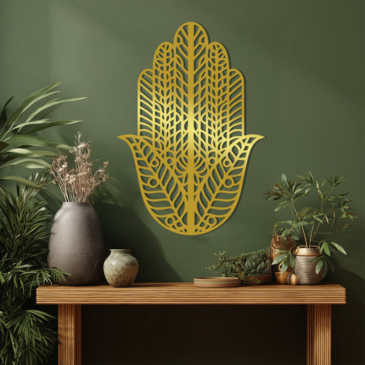 Geometric Hamsa design metal wall hanging in black