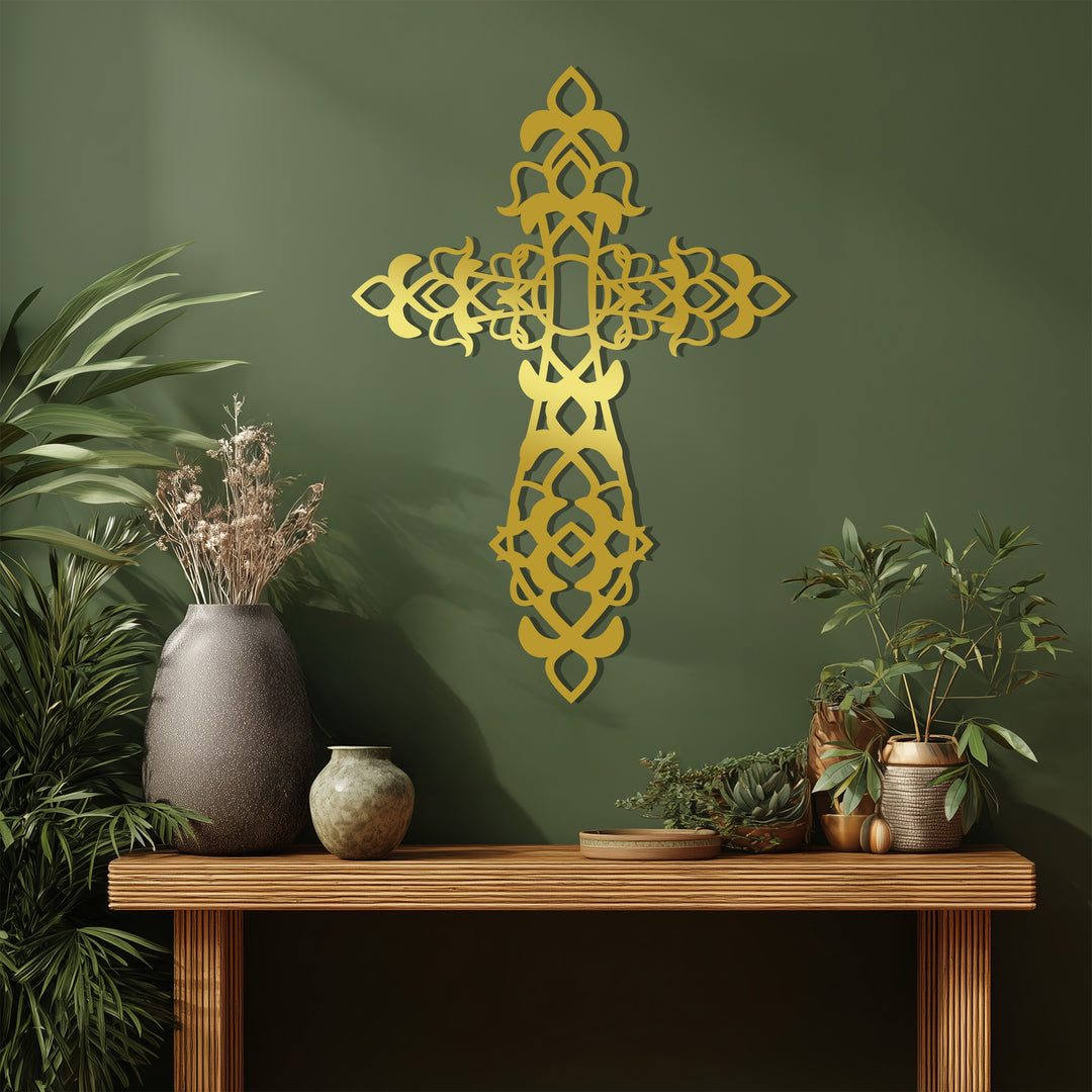 النعمة الإلهية – الصليب الأسود المزخرف فن جداري معدني