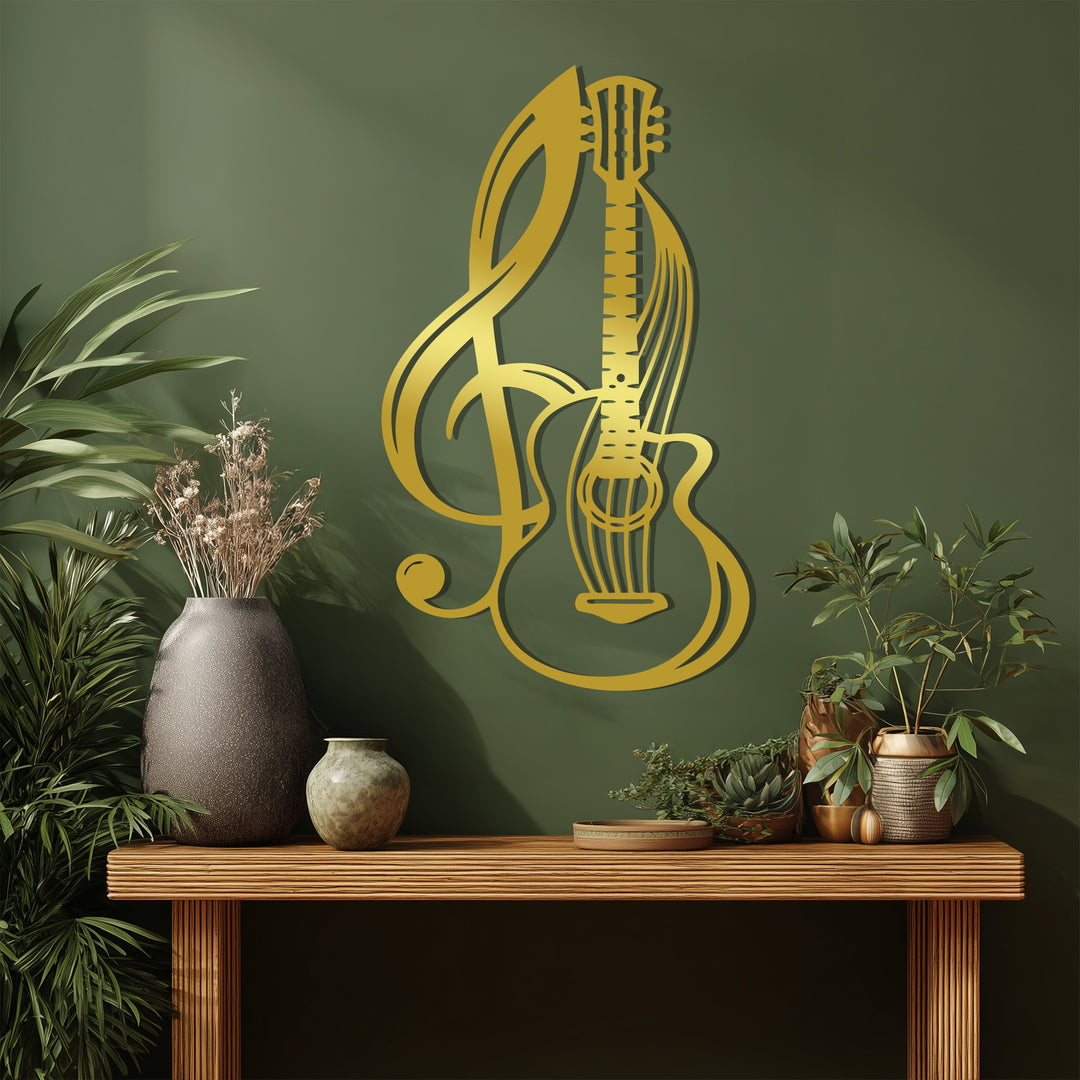 أوتار هارموني - غيتار ونوتة موسيقية فن جداري معدني