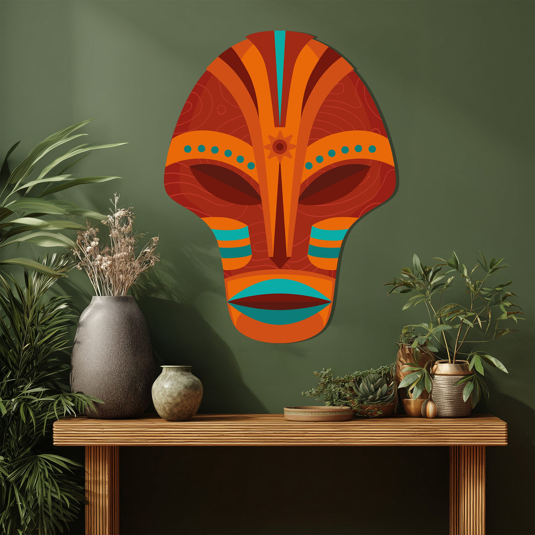 Tribal Harmony Mask Metal Wall Art – Abstract Cultural Decor