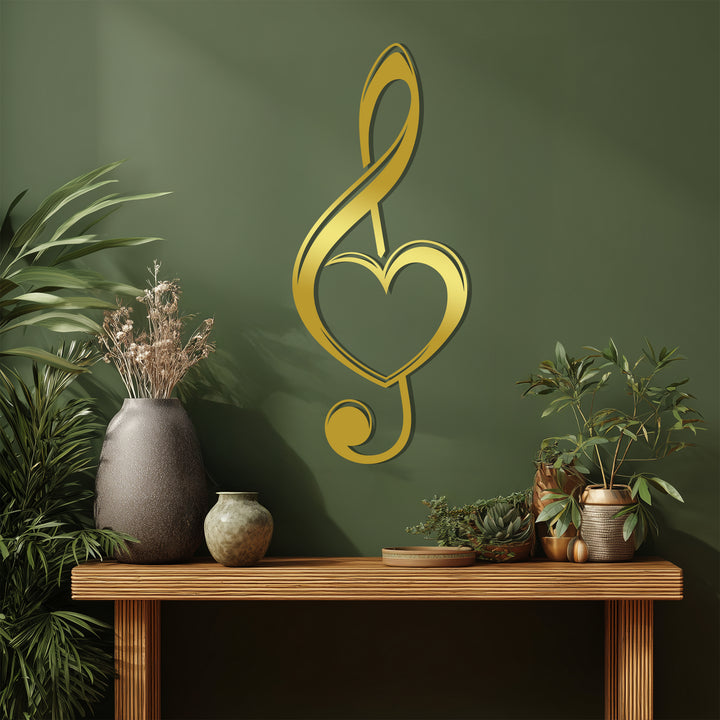 Treble clef and heart silhouette metal wall hanging