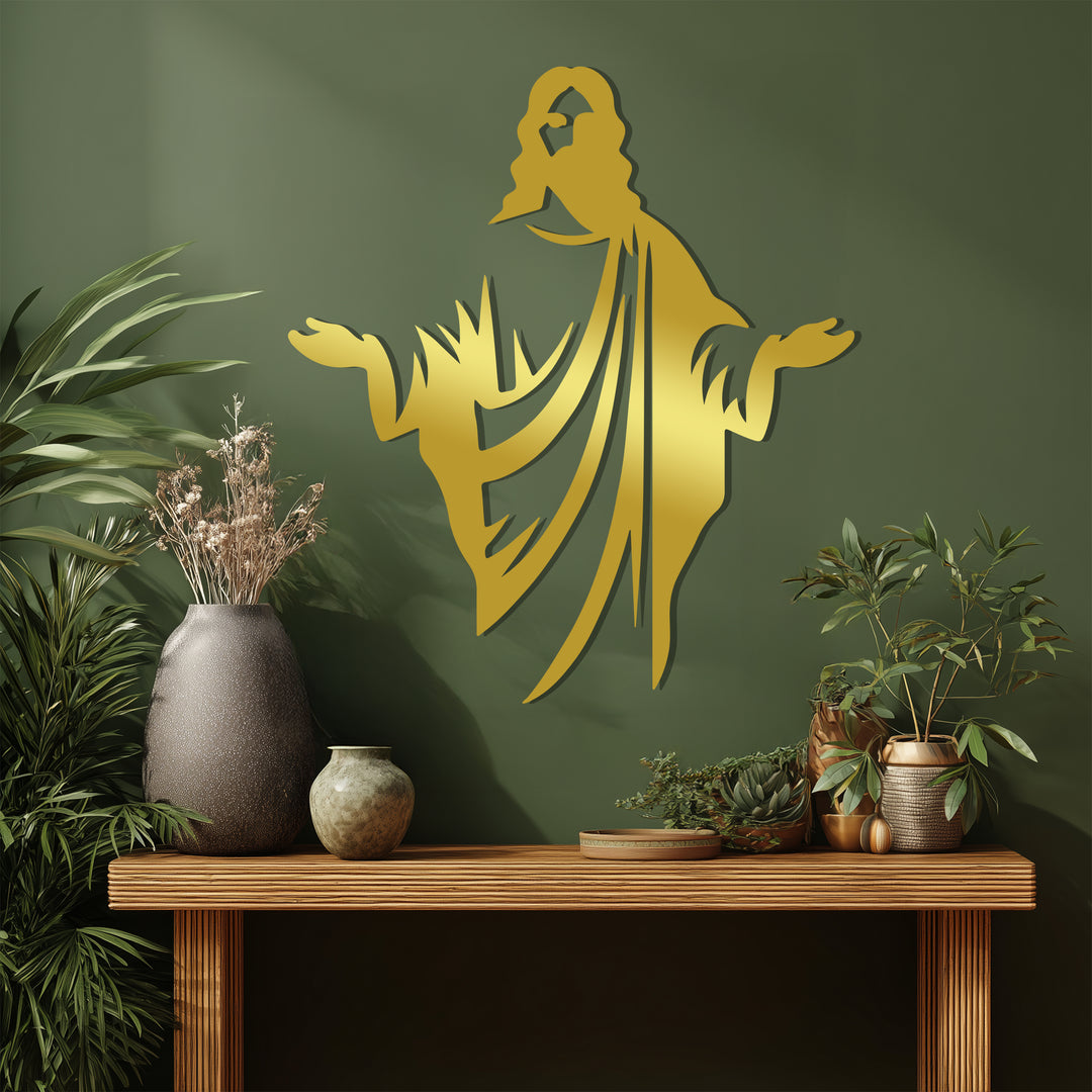 Golden Divine Grace Metal Wall Art – Spiritual Minimalist Silhouette Decor