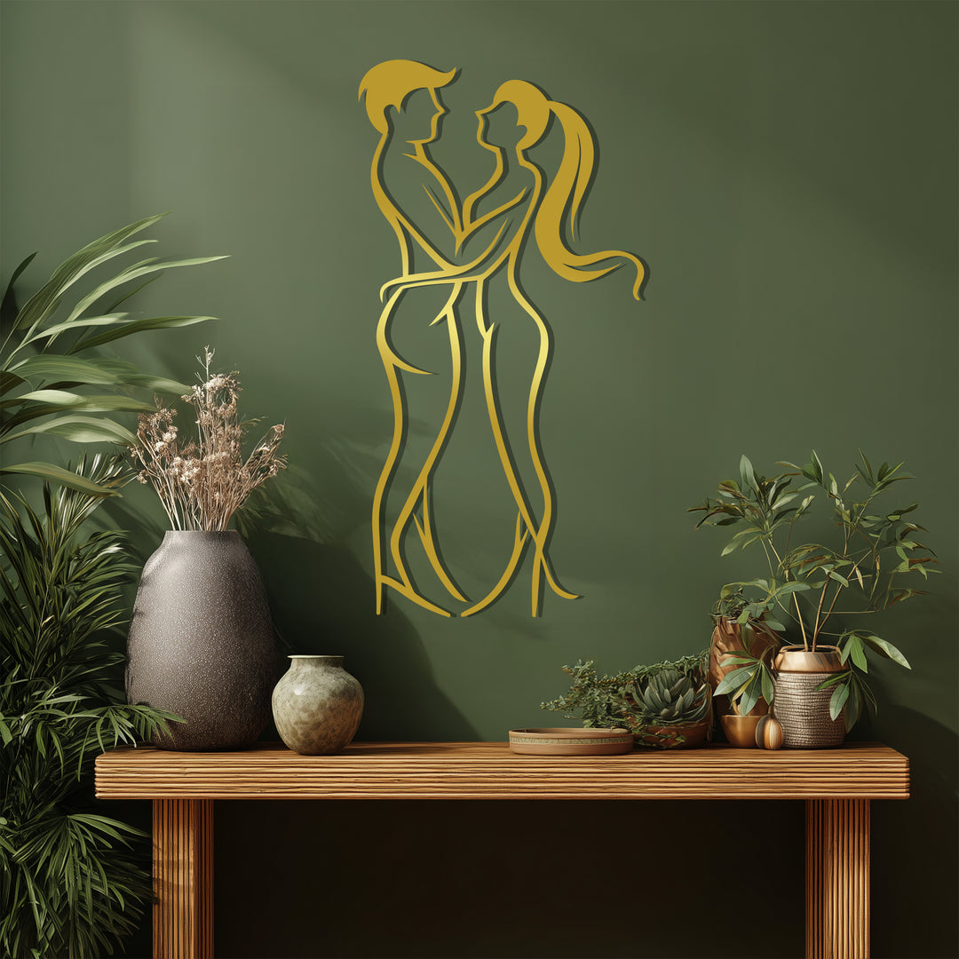Embrace of Love Metal Wall Art – Minimalist Couple Silhouette Decor