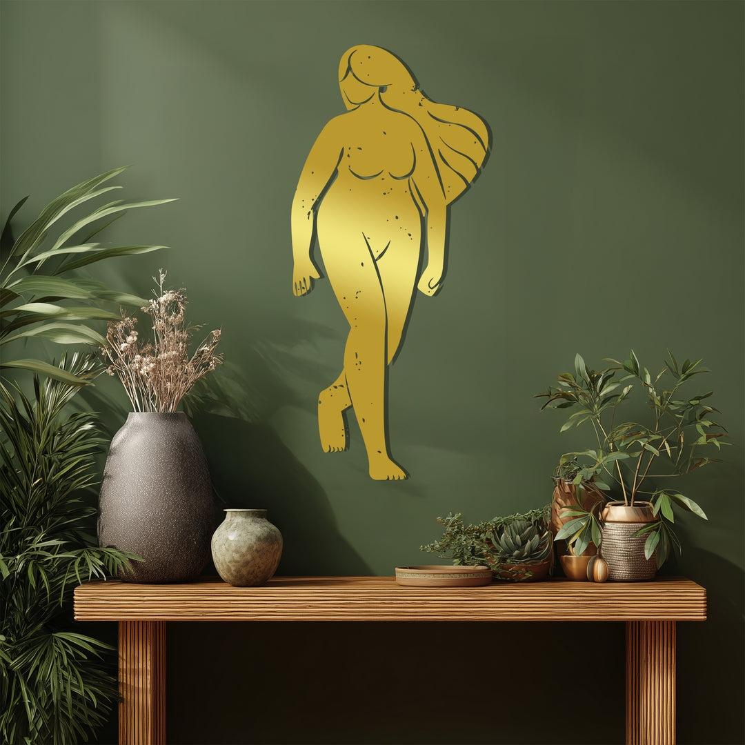 Golden Female Silhouette Metal Wall Art – Minimalist Body Line Decor