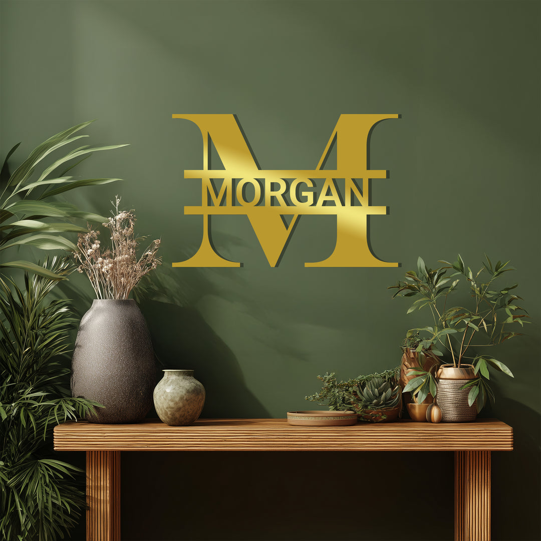 Golden Monogram Sign – Personalized Metal Wall Art with Name