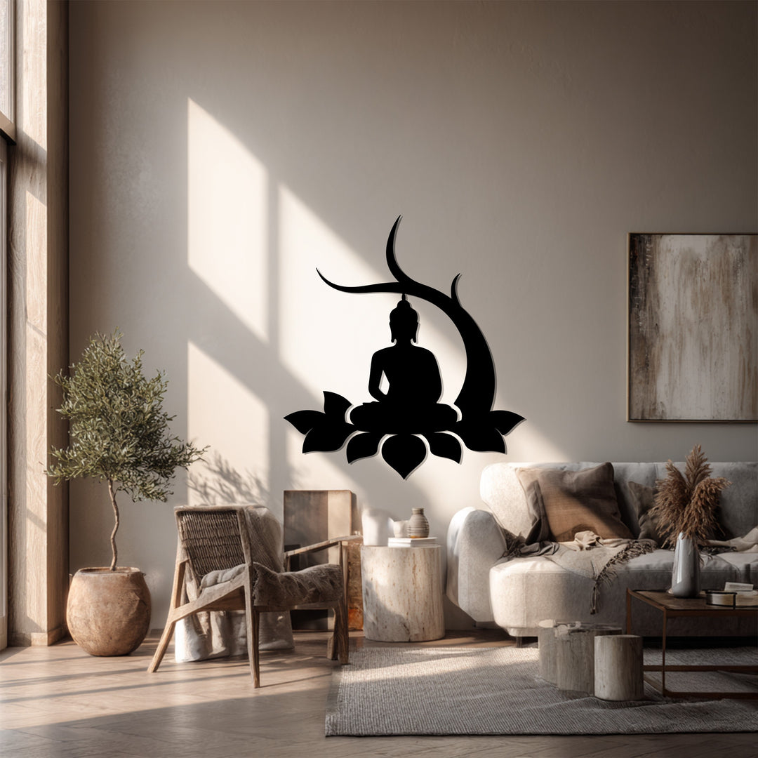 Lotus Buddha Metal Wall Art – Meditative Silhouette Décor