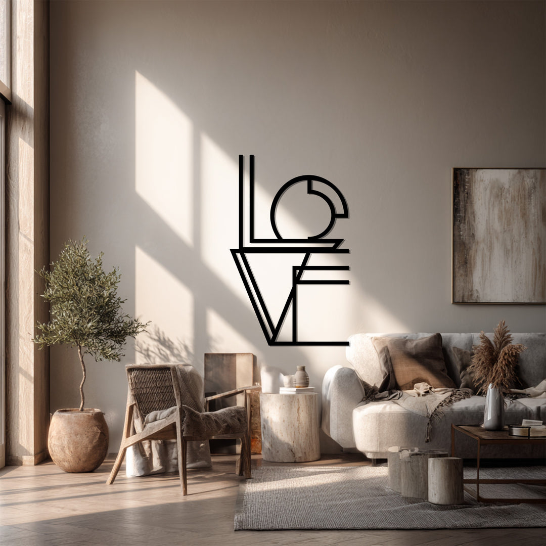 Geometric LOVE Metal Wall Art – Modern Romantic Typography Décor