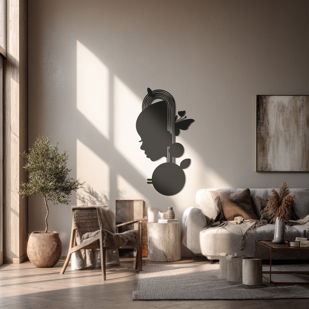 Girl Silhouette Metal Wall Art – Black Butterfly Wall Sculpture