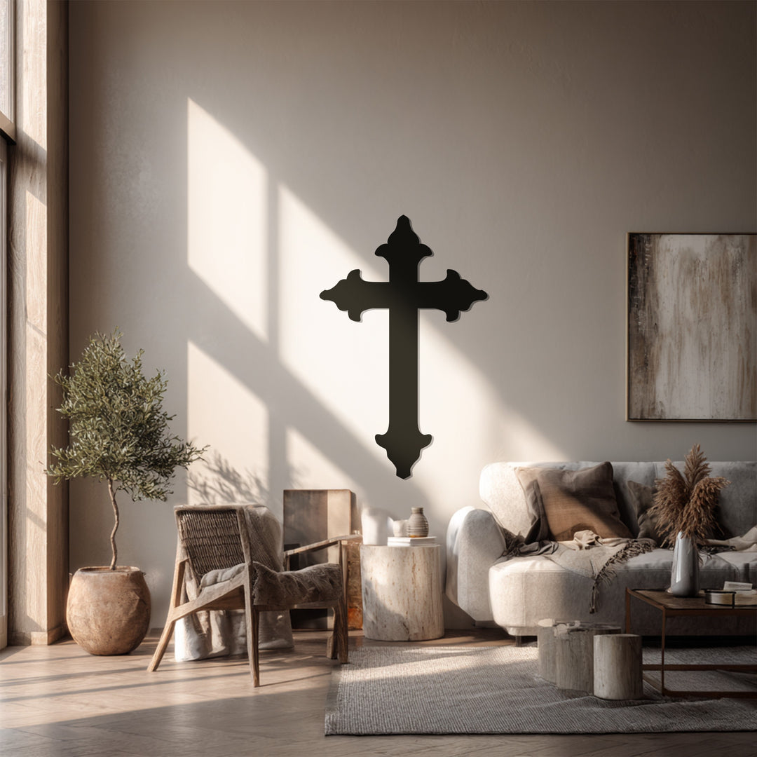 Classic Cross Metal Wall Art – Black Religious Wall Sculpture