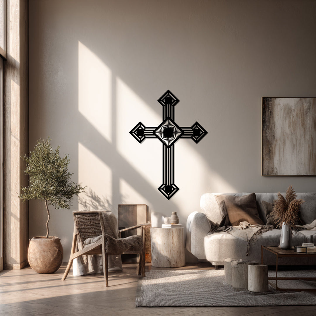 الروح المتألقة – صليب هندسي فضي فن جداري معدني