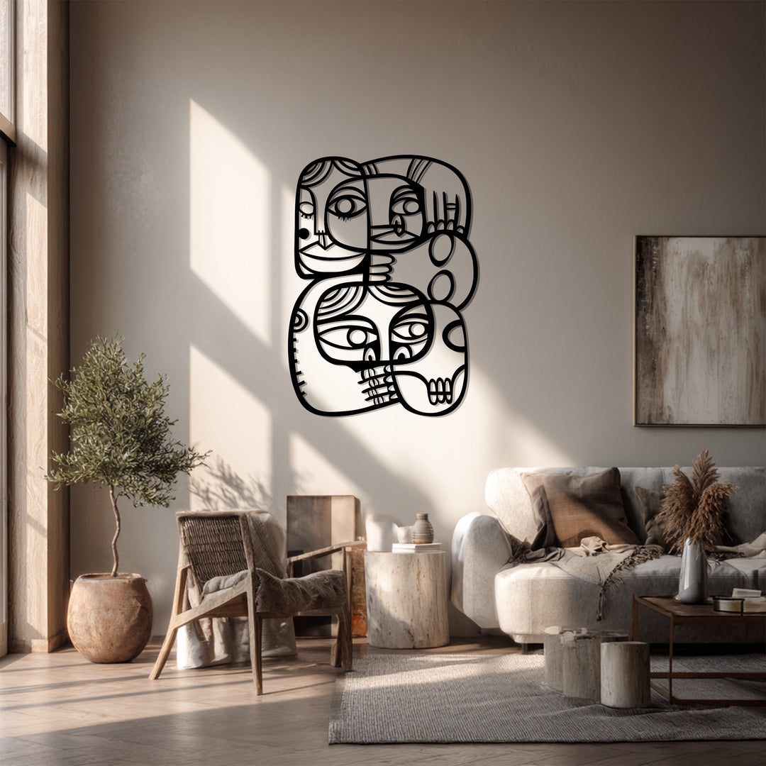 Abstract Faces Connection – Modern Cubist Metal Wall Art