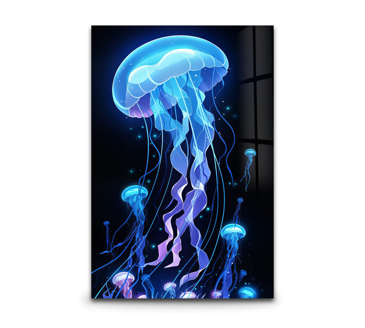 Luminous Depths – Jellyfish Glow Glass Wall Art