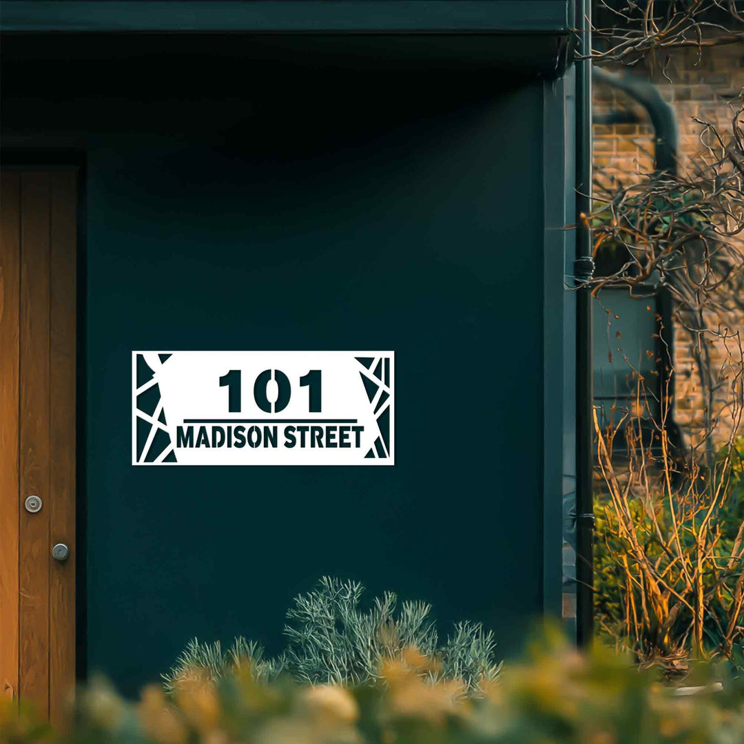 Decorative modern metal house number sign