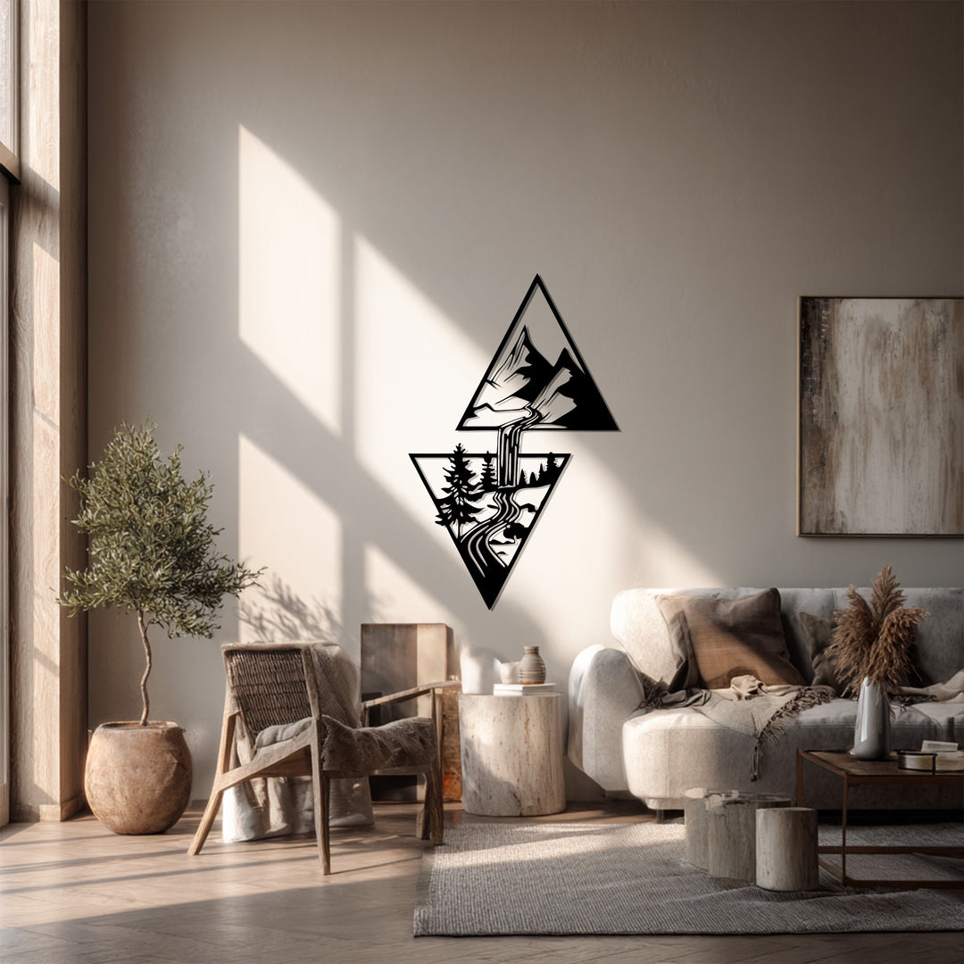 Mountain Cascade Metal Wall Art – Nature-Inspired Modern Home Decor