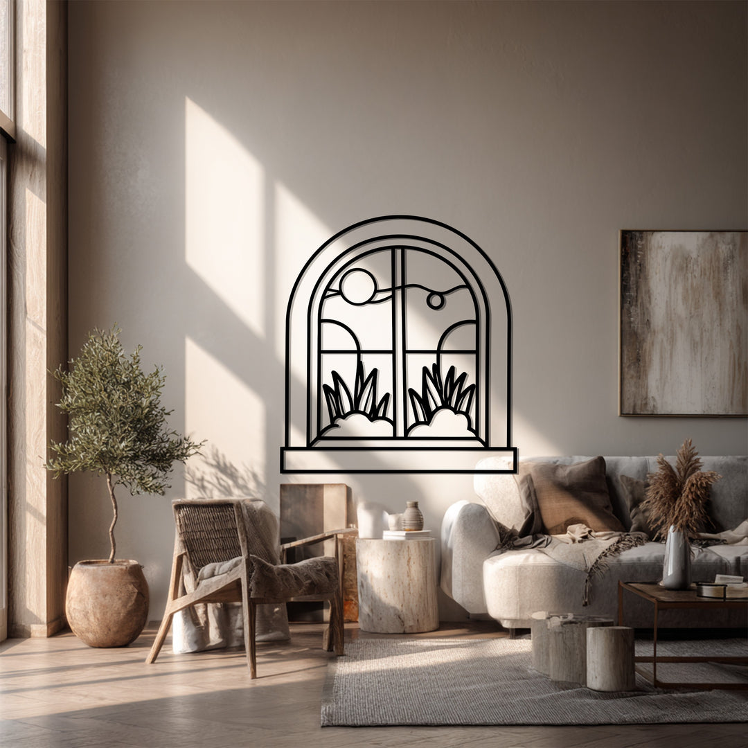 Arched Scenic Window – Decorative Metal Wall Art with Nature View