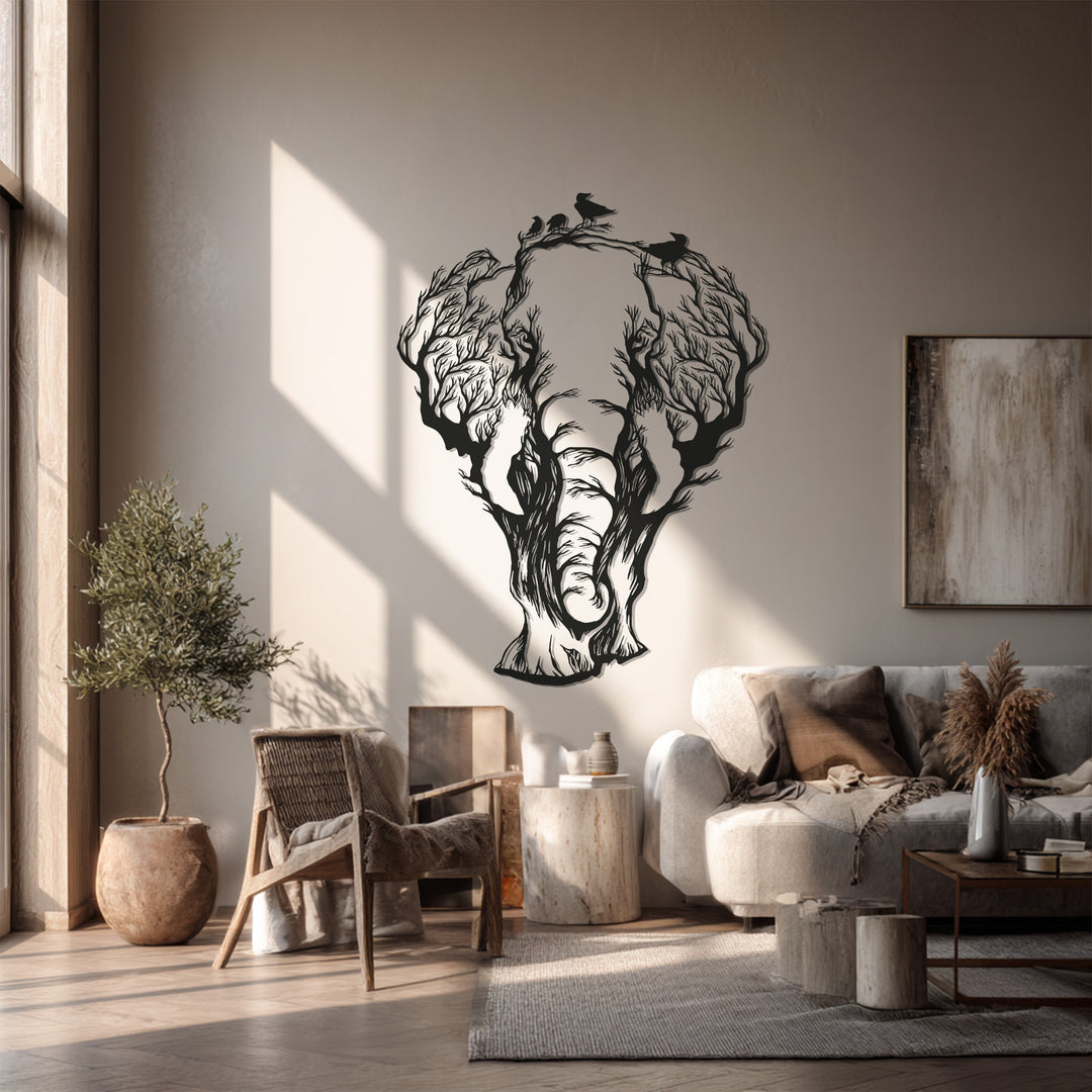 Elephant Tree Metal Wall Art – Wildlife Inspired Design