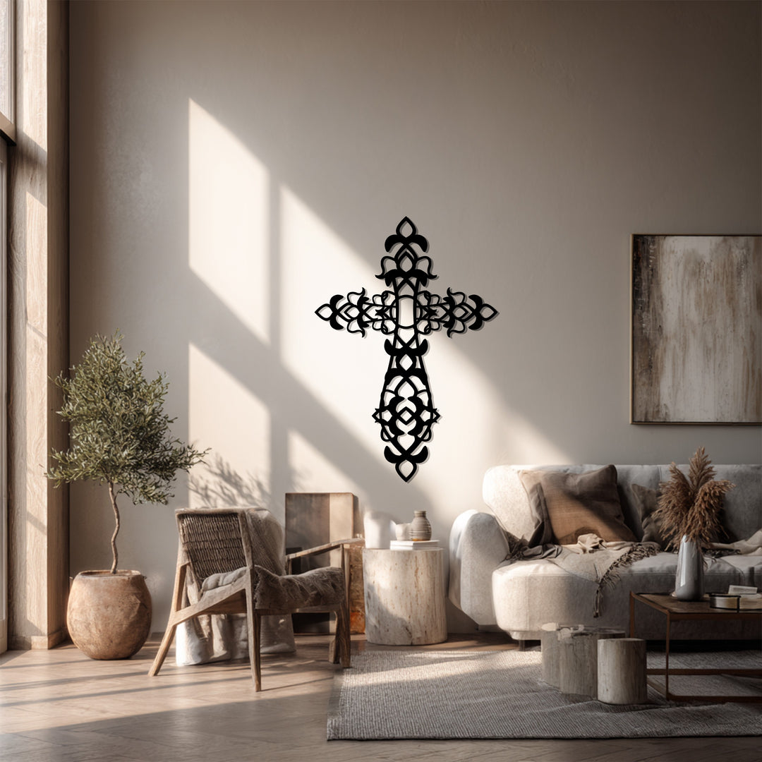النعمة الإلهية – الصليب الأسود المزخرف فن جداري معدني