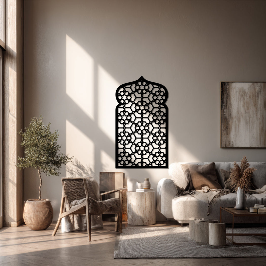 Geometric Islamic metal wall decor arch