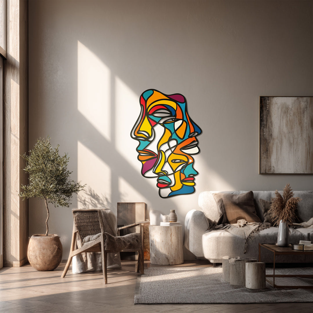 Abstract Colorful Faces Metal Wall Art – Modern Expressionist Design