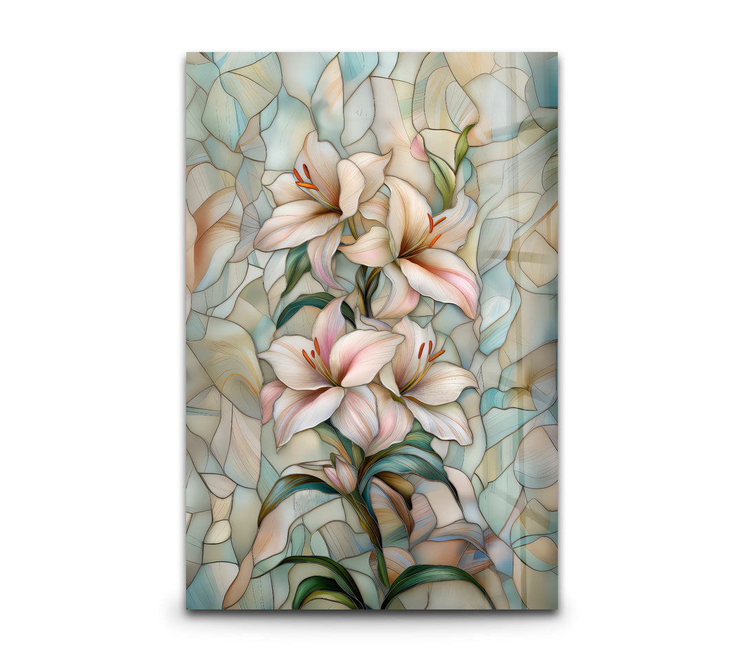 Blush Petals Harmony – Stained Floral Glass Wall Art