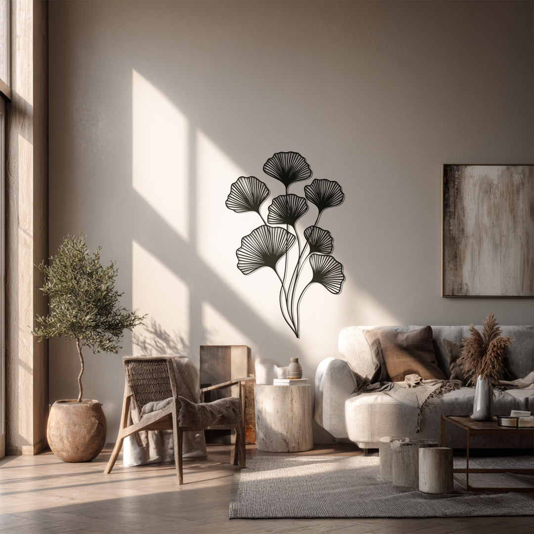 Floral Metal Wall Art – Black Modern Botanical Wall Sculpture