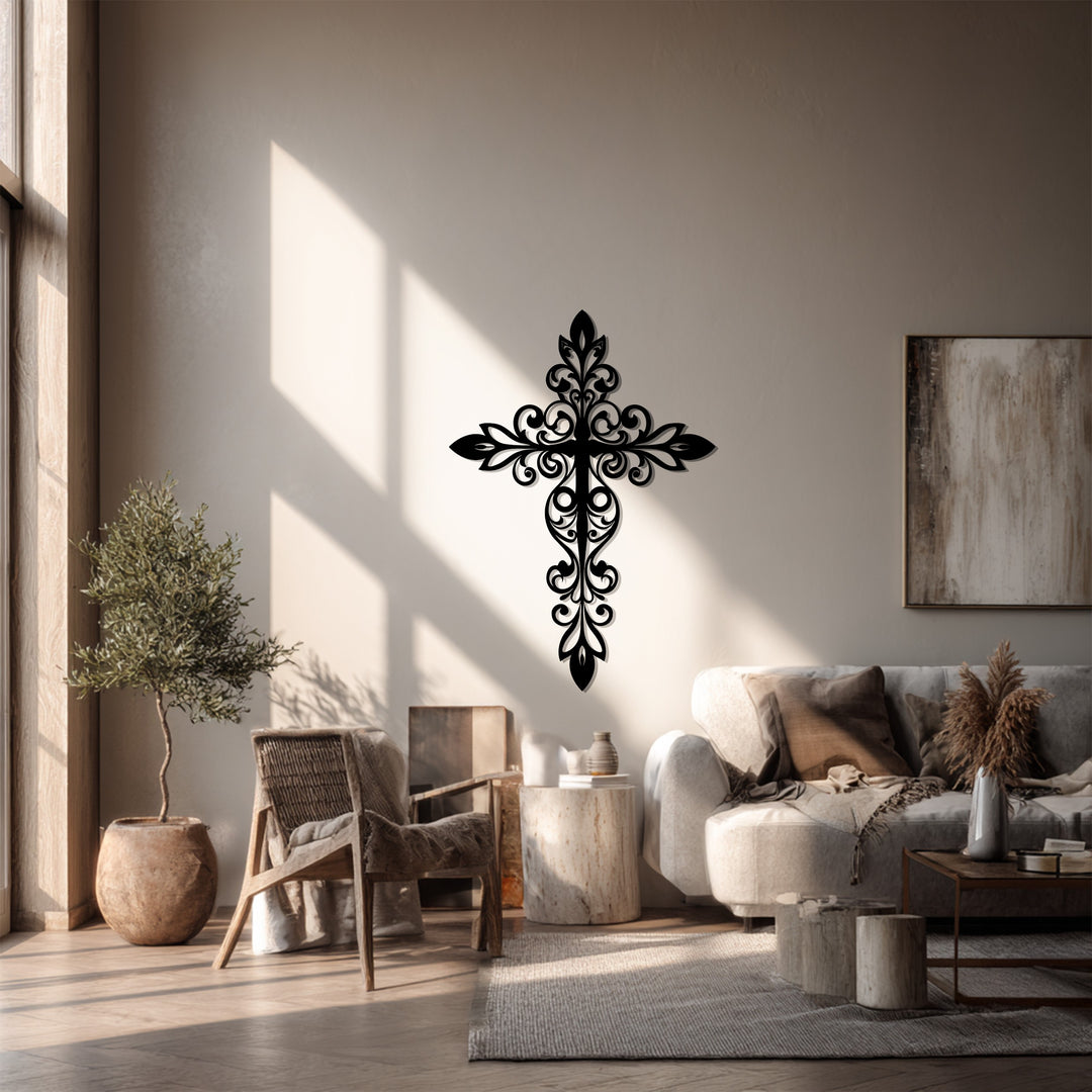 Elegant ornamental cross metal wall art
