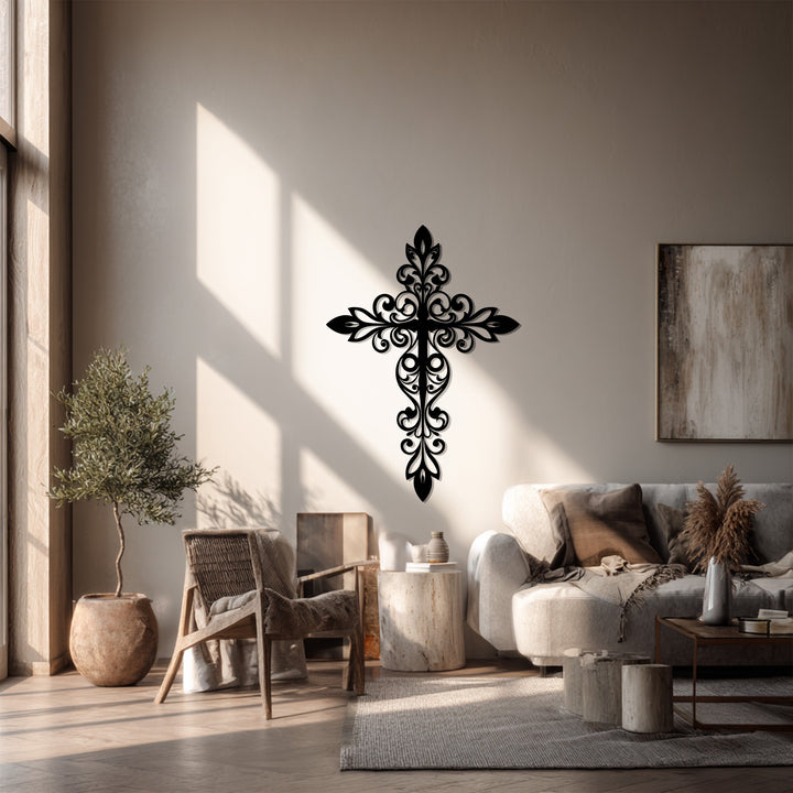Elegant ornamental cross metal wall art