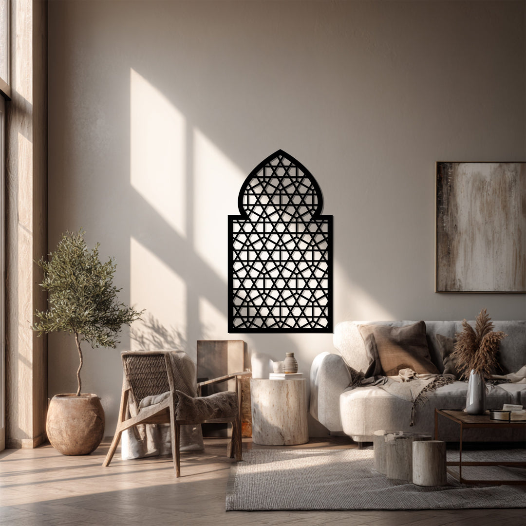 Geometric Islamic window metal decor