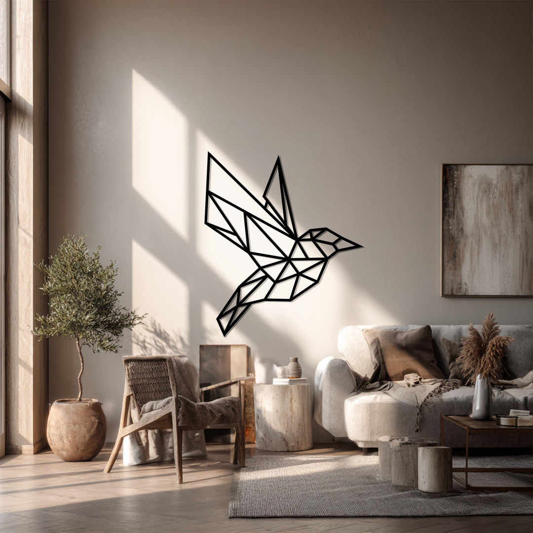 الطيران الهندسي - طائر الطنان متعدد الأضلاع فن جداري معدني