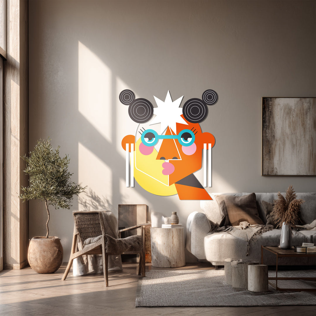 Abstract Woman Metal Wall Art – Colorful Geometric Face Wall Decor