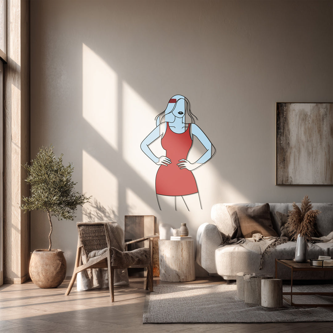 Elegant Woman in Red Dress Metal Wall Art – Modern Minimalist Home Decor