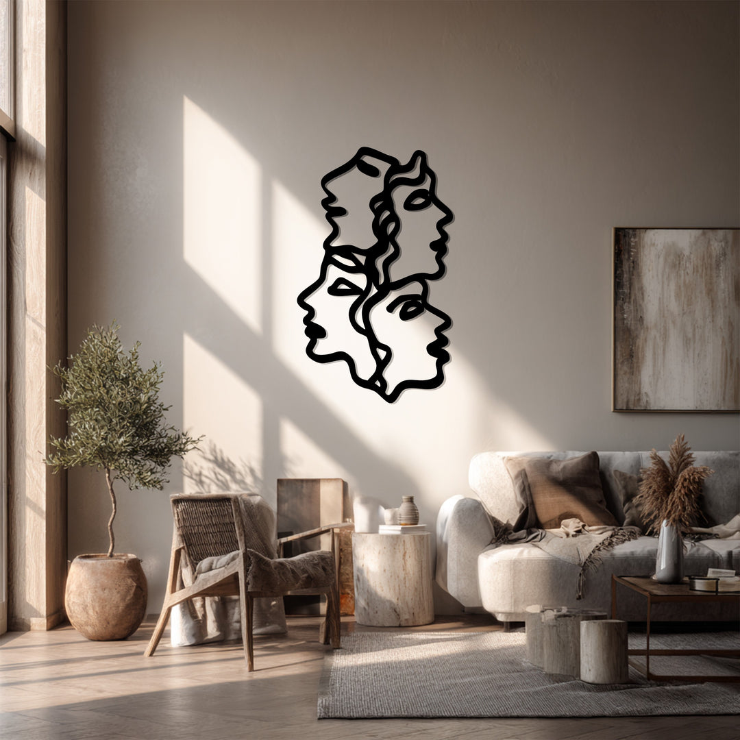 Unity of Faces – Modern Minimalist Line Art Metal Wall Décor