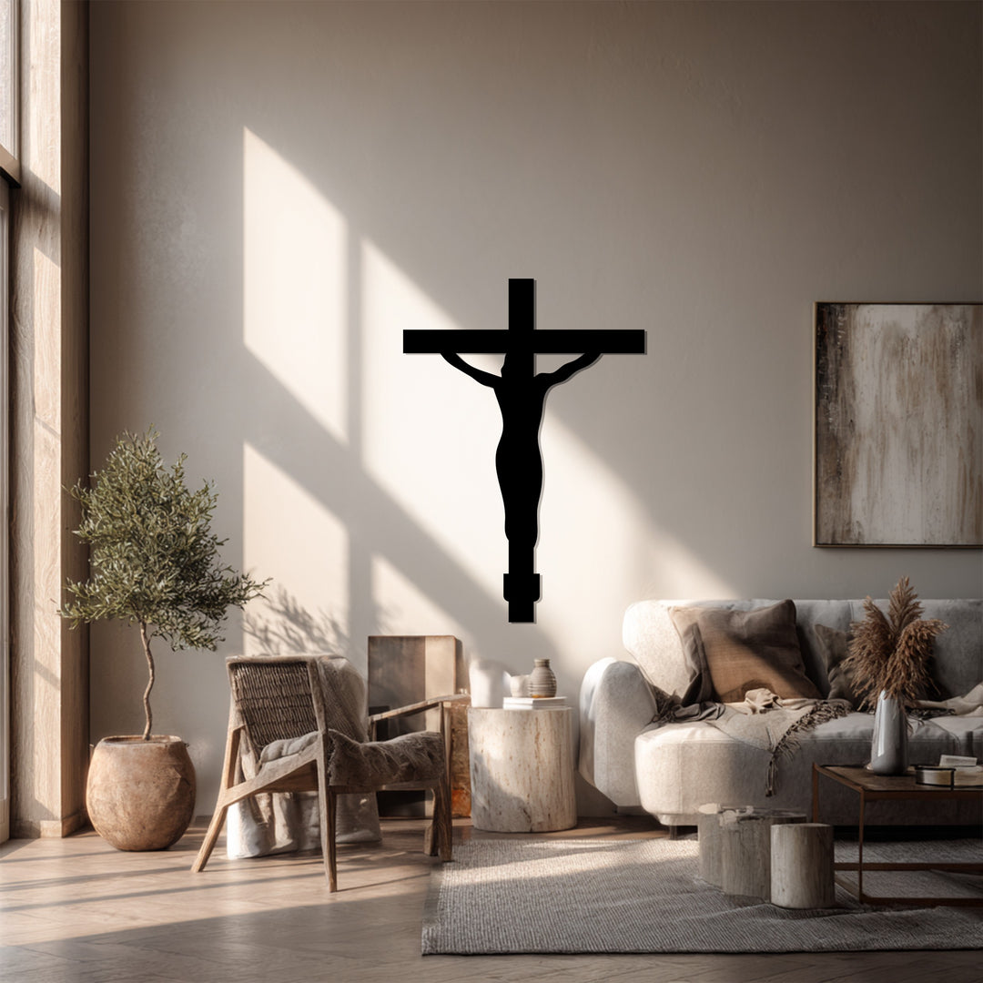 التضحية الإلهية – صليب فضي فن جداري معدني