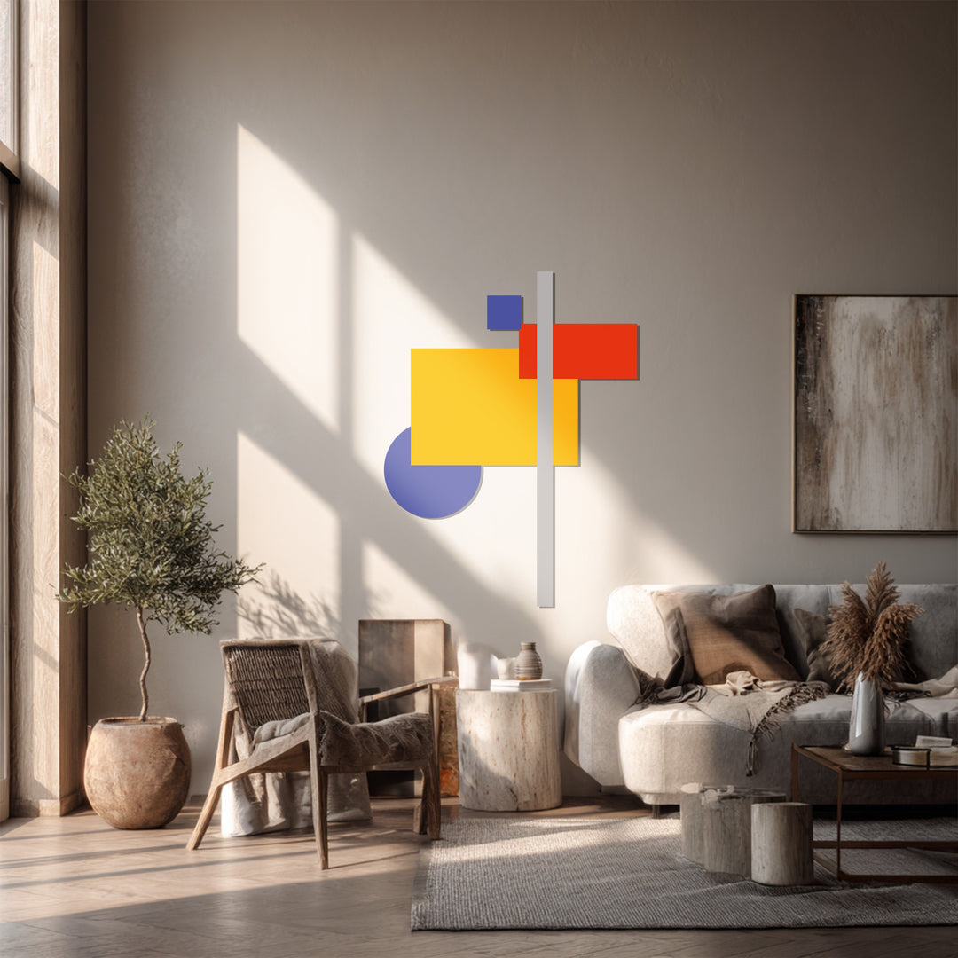 Modern Geometric Abstract Metal Wall Art – Color Block Home Decor