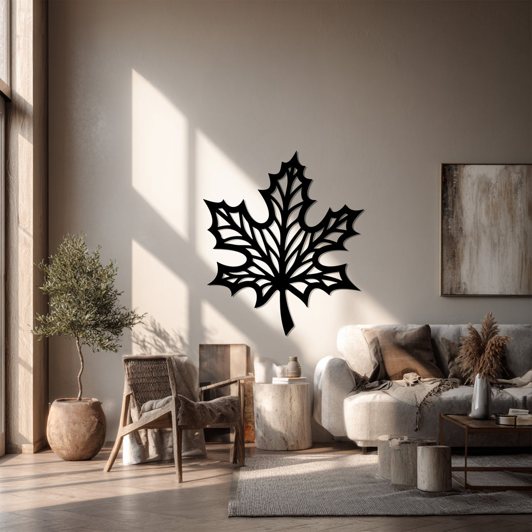 Displayed as the focal point, the elegant maple leaf decorative metal art creates a nature-inspired atmosphere with its modern wall decor.