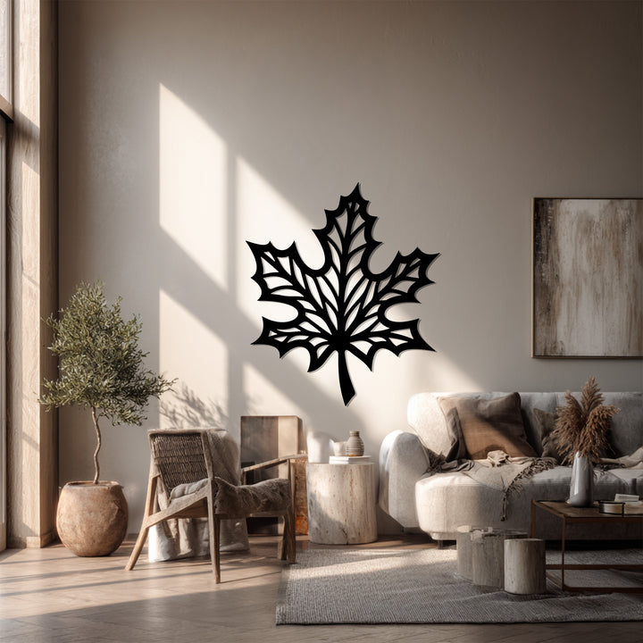 Displayed as the focal point, the elegant maple leaf decorative metal art creates a nature-inspired atmosphere with its modern wall decor.