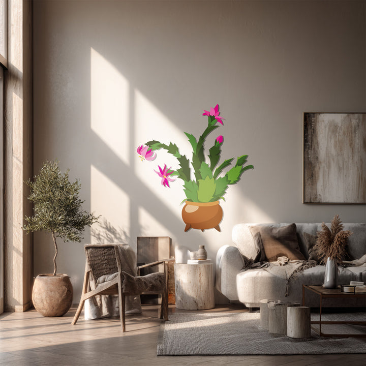 Defined by its sleek edge, this decorative metal art showcases the vibrant Blooming Pink Cactus, offering colorful, modern wall decor.