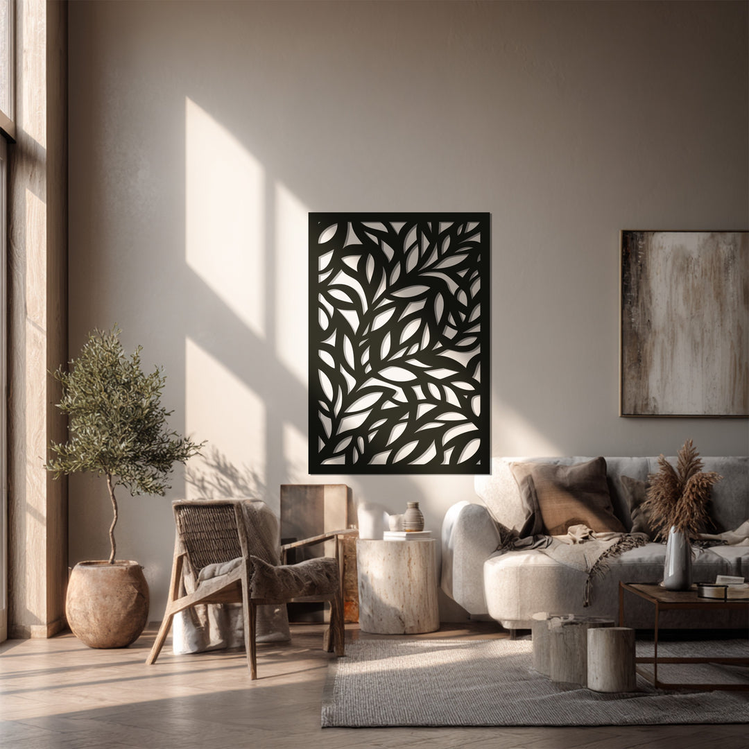 Leaf Panel Metal Wall Art – Black Botanical Wall Sculpture