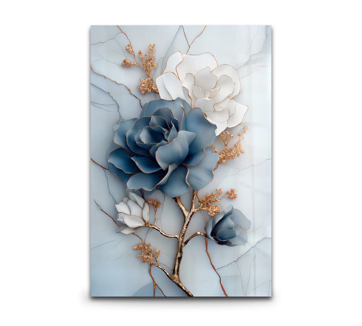 Blue Bloom Harmony – Elegant Floral Glass Wall Art