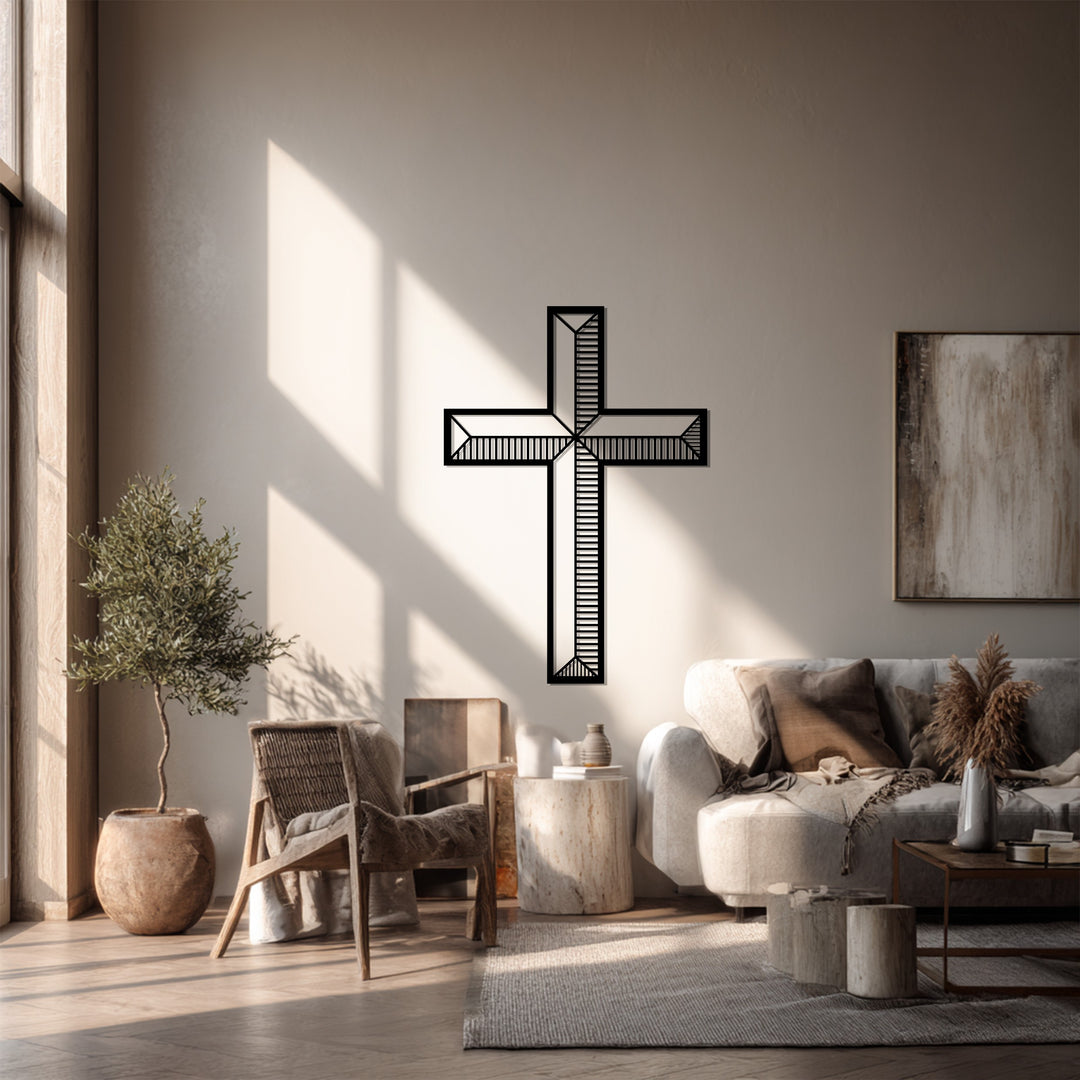 انعكاس إلهي – صليب بخطوط فضية فن جداري معدني