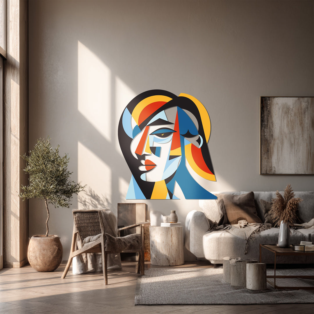 Colorful Cubist Woman Metal Wall Art – Modern Abstract Home Decor
