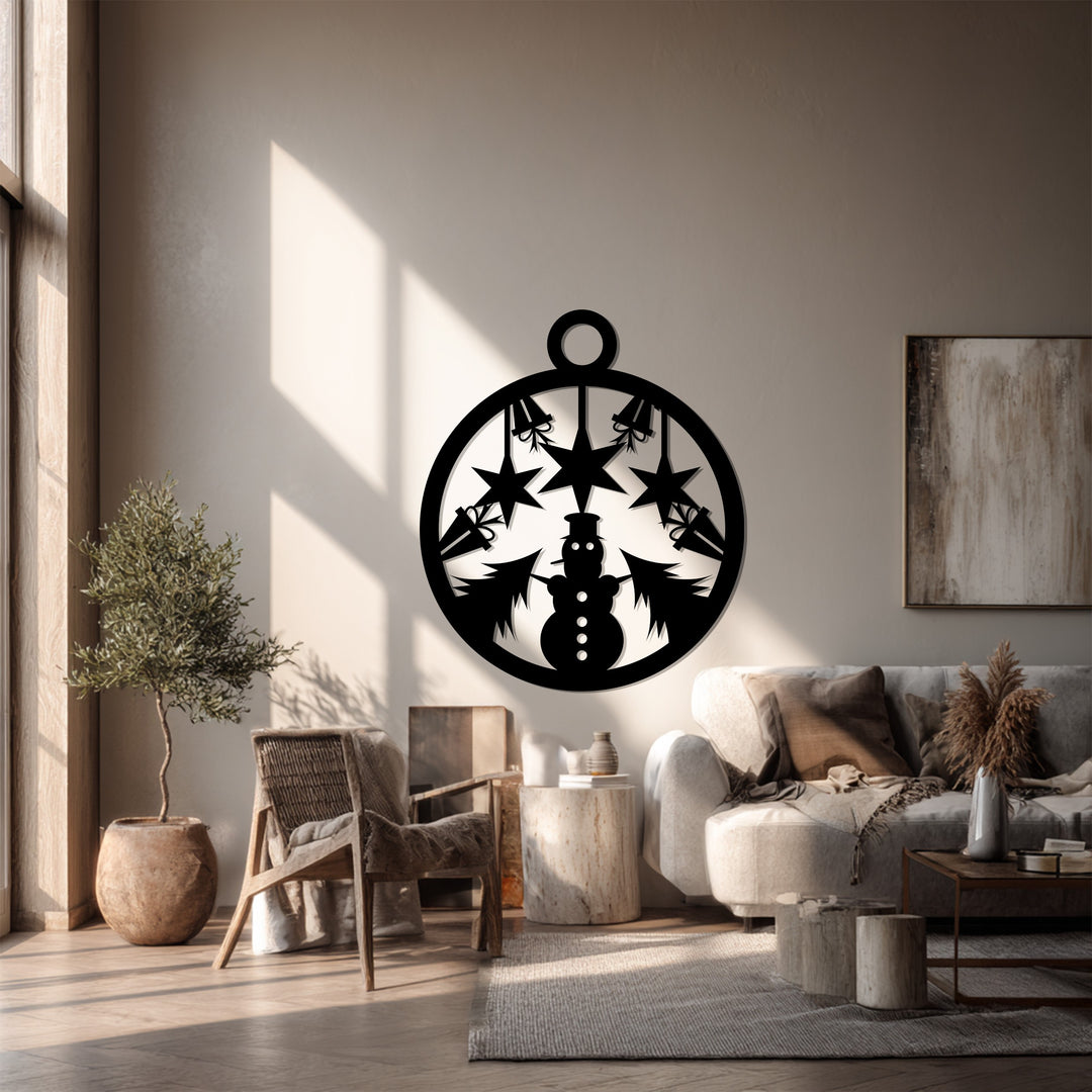 بهجة النجوم - رجل الثلج وأشجار عيد الميلاد فن جداري معدني