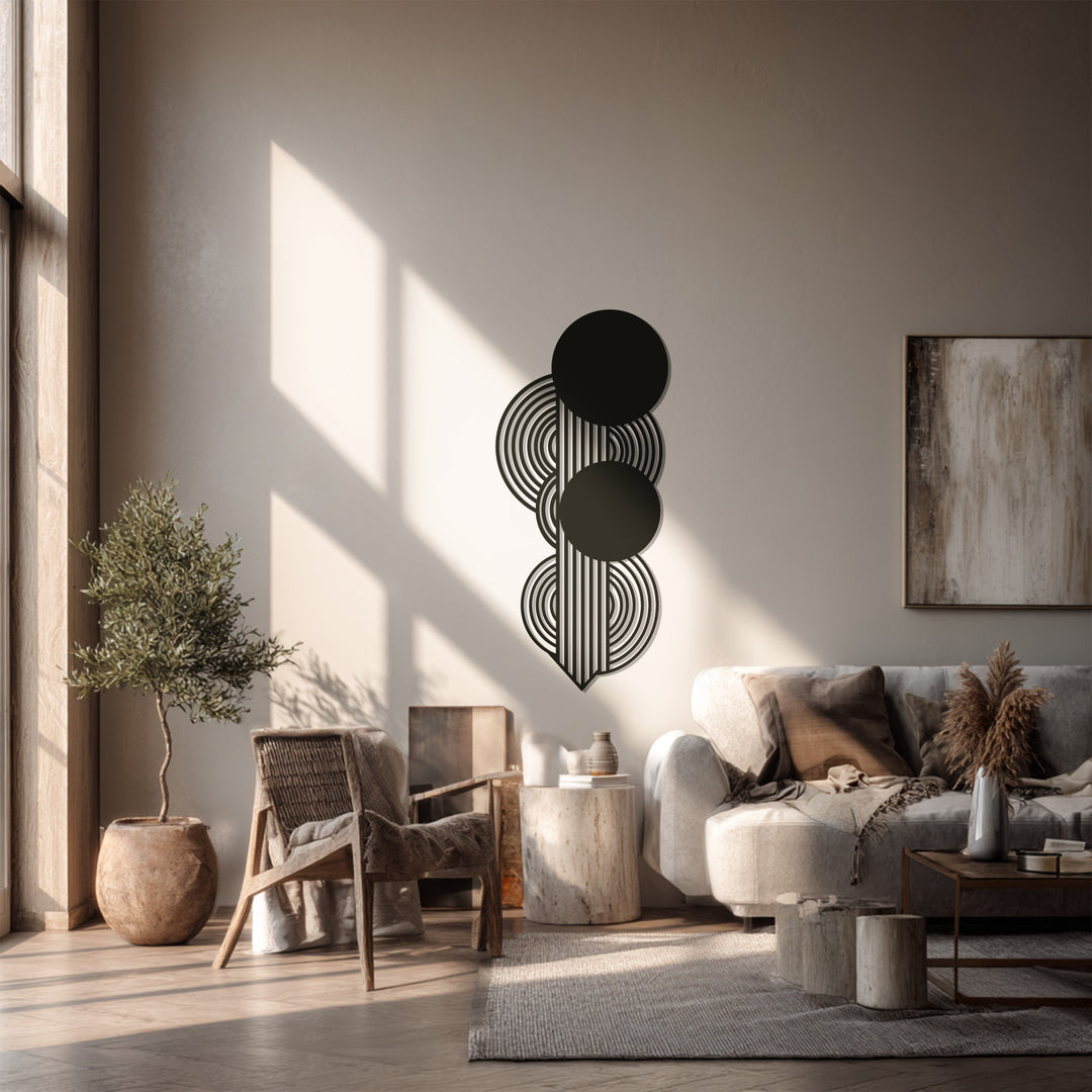 Geometric Circles Metal Wall Art – Black Modern Wall Sculpture