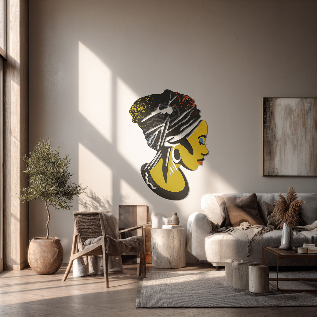 African Woman Metal Wall Art – Elegant Black Female Silhouette Decor