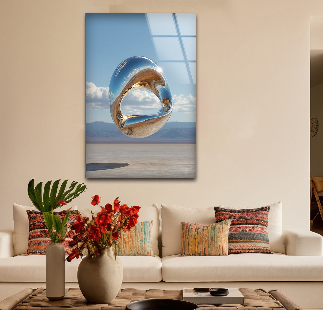 Celestial Infinity Loop – Floating Metallic Sculpture Glass Wall Art