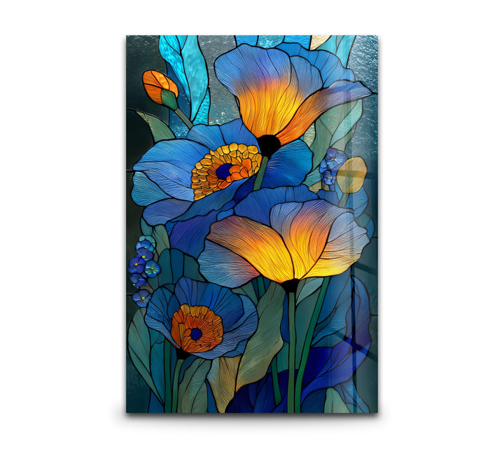Blue Radiance Blooms – Stained Glass Flower Glass Wall Art