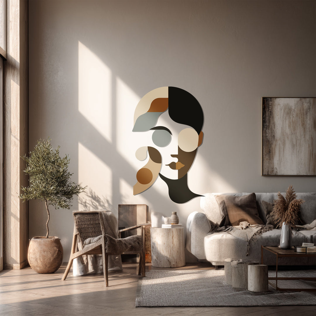 Minimalist Abstract Woman Metal Wall Art – Modern Neutral Face Decor