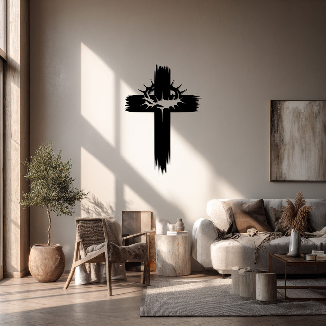 Crown of Thorns Cross – Powerful Christian Metal Wall Art