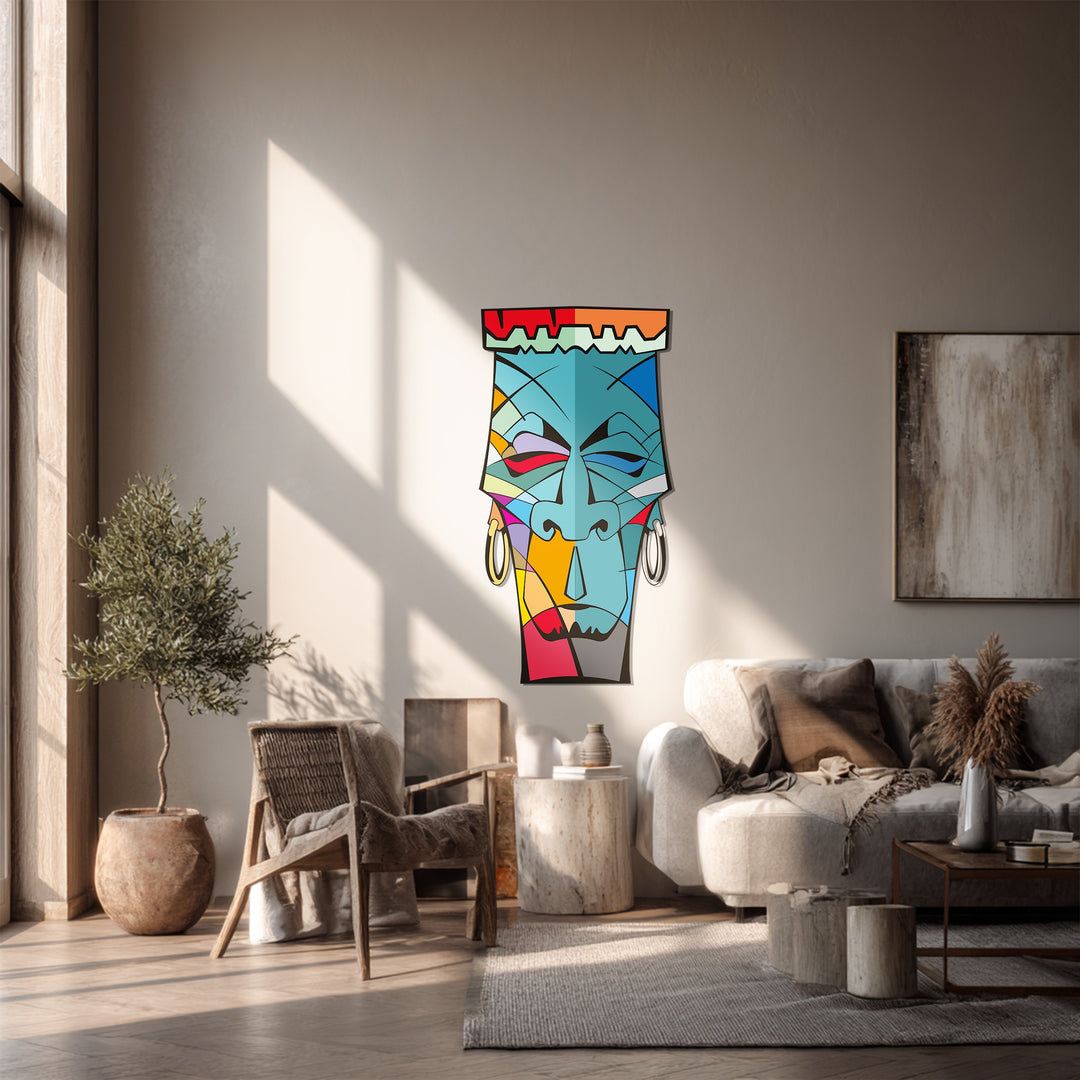 Tribal Abstract Face Metal Wall Art – Modern Ethnic Decor